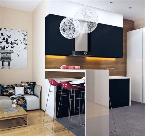 51 small kitchen design ideas that rocks. | small modern loft kitchen with barInterior Design Ideas.