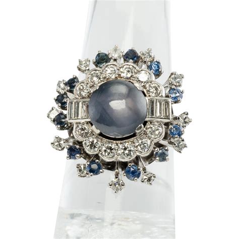 Vintage Jewelry Platinum Star Sapphire Diamonds Cocktail Ring from ...