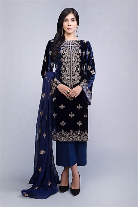 Elegant Blue Embroidered 3 Piece Suit By Bareeze Outlet 2019 Online