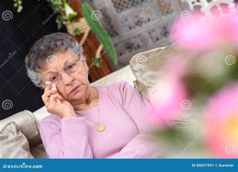 Elderly Woman Wiping Tears Stock Image Image Of Retired 85027991