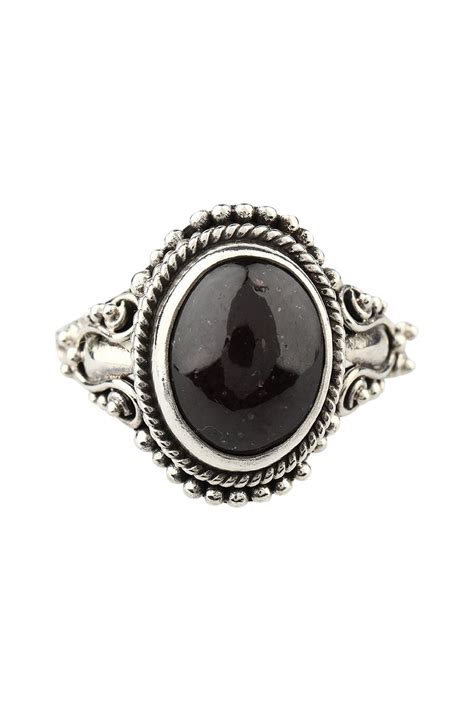 Oval Black Onyx Tribal Silver Ring Jewellery Ishka Ishka