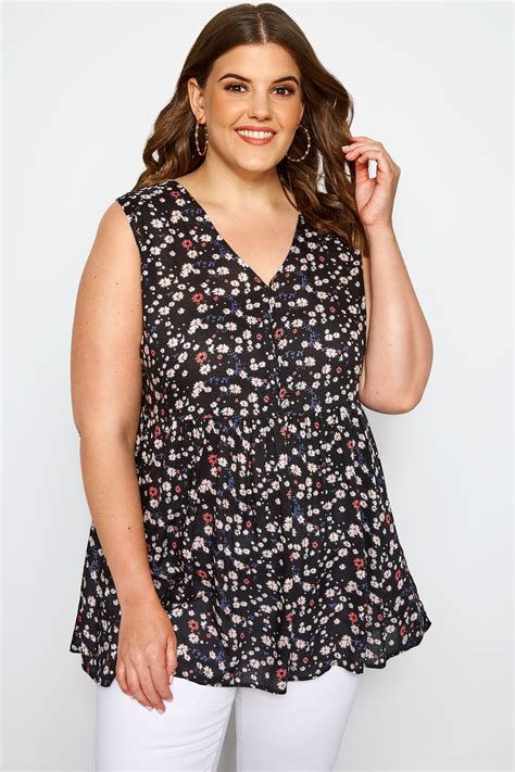Black Ditsy Floral Smock Blouse Sizes 16 40 Yours Clothing