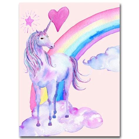 Pink Rainbow Unicorn Posters And Prints Watercolor Pegasus Painting Wa