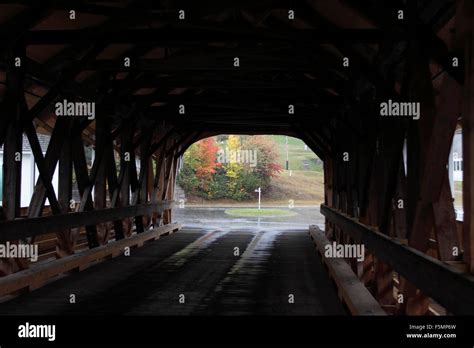 Covered Bridge With Foliage In Rain Stark New Hampshire New England Usa