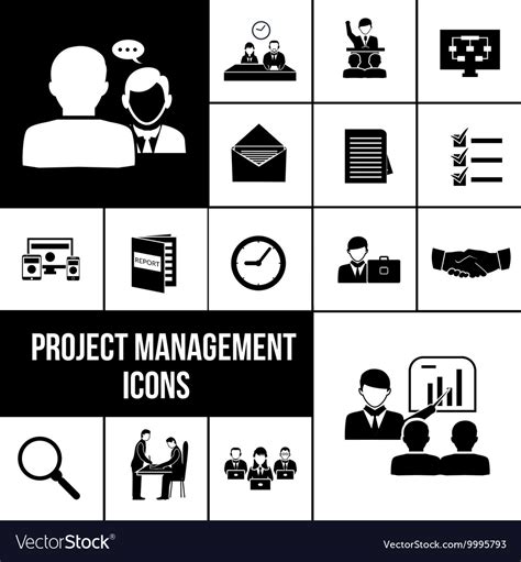 Project Management Icons Black Set Royalty Free Vector Image