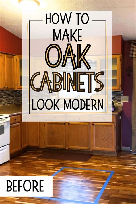 Oak Kitchen Cabinets With Wood Floor Red Walls With Text Overlay How