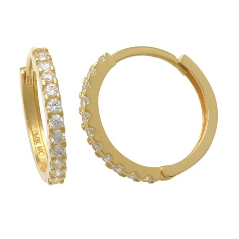 Anygolds 14k Real Solid Gold Diamond Cz Hoop Earring Cartilage Daith