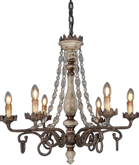 Six Light Rustic Iron And Wood Chandelier Chandeliers By Rf Design
