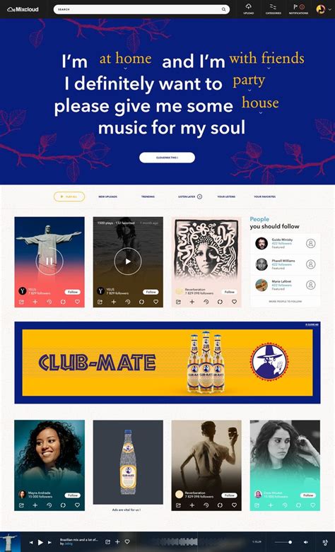 Etude: Mixcloud | Sketch app, Web design, Brand identity design