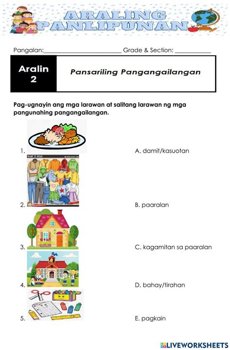 Araling Panlipunan Grade 1 Worksheet