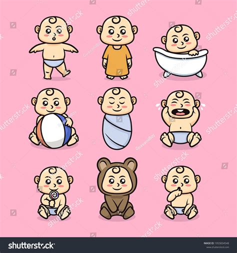 Set Cute Baby Pose Design Illustration Stock Vector Royalty Free