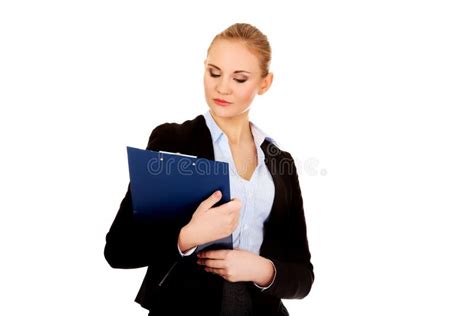 Thoughtful Focused Business Woman Holding Clipboard Stock Image Image