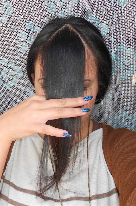 If your hair is long enough, you can fold hair from the back of your head over the front and use it to simulate bangs. Lola Loves Sparkles: How to cut your fringe/bangs at home ...