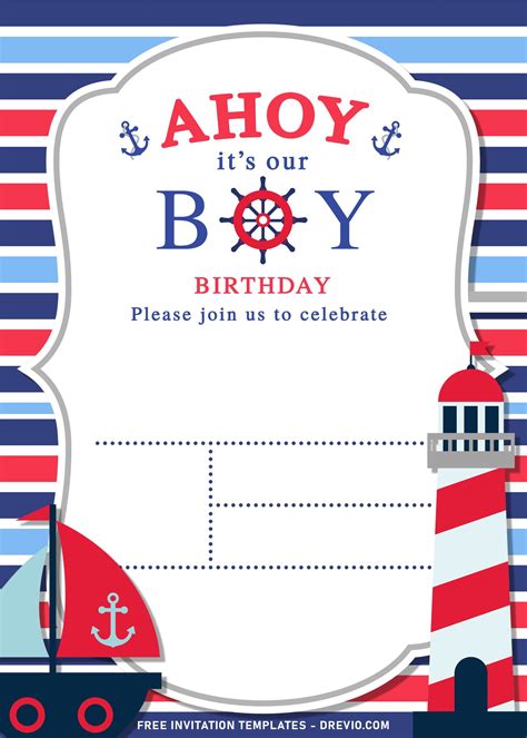 Paper Invitations Nautical Birthday Invitation With Photo Editable