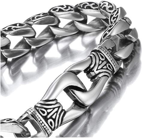 Amazing Stainless Steel Mens Link Bracelet Silver Black 9 Inch Amazon