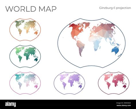 Low Poly World Map Set Ginzburg Vi Projection Collection Of The World