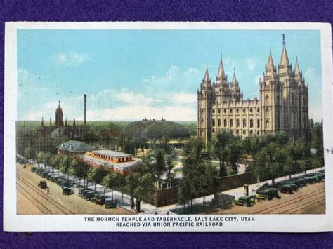 Vintage Postcard 1940 Mormon Temple Salt Lake City Utah Union Pacific
