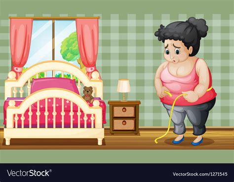 A Sad Fat Lady Inside Her Bedroom Royalty Free Vector Image
