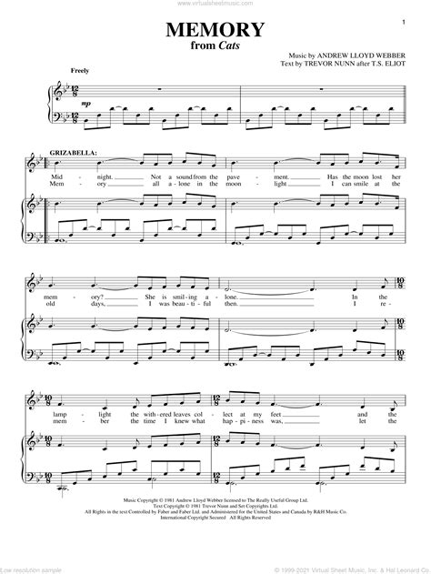 Memory From Cats Sheet Music For Voice And Piano V2