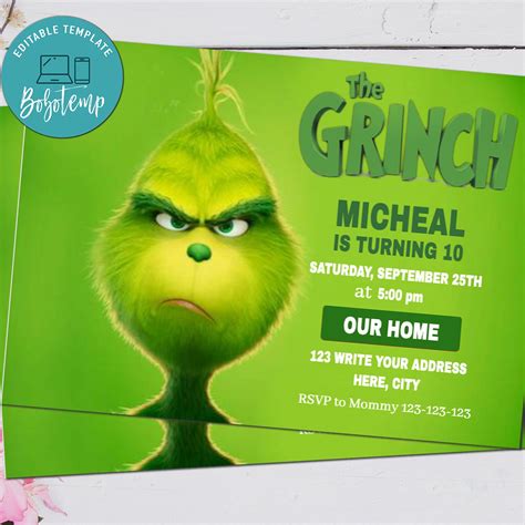 Editable Grinch Invitation Template