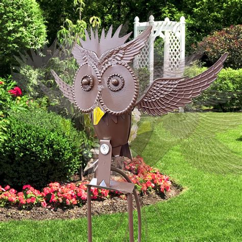 Garden Flying Owl Stake Wind Chime Spinnerwing Flapping