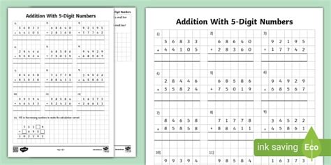 Addition With 5 Digit Numbers Teacher Made Twinkl