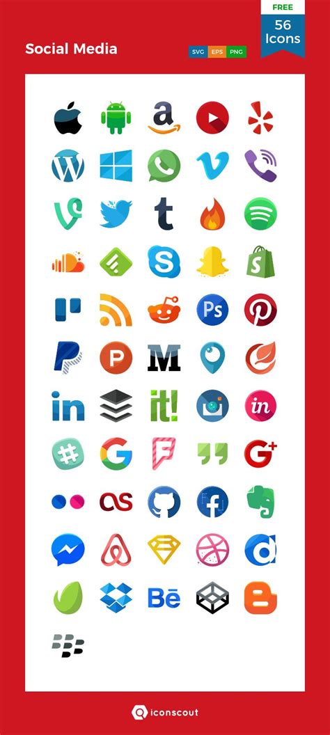 The Social Media Icon Set Is Shown In Different Colors And Sizes