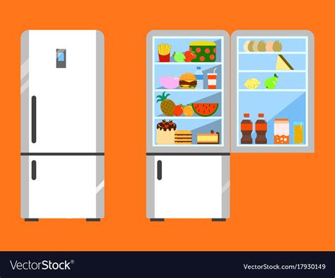 Full Food Opened And Close Refrigerator Fridge Vector Image