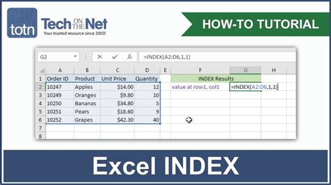 How To Use The Index Function In Excel Youtube