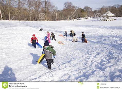 Kids Playing In Snow Editorial Stock Photo Image Of