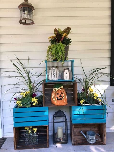 Wooden Crates As Fall Planters Front Door Porch Refresh Fall Porch