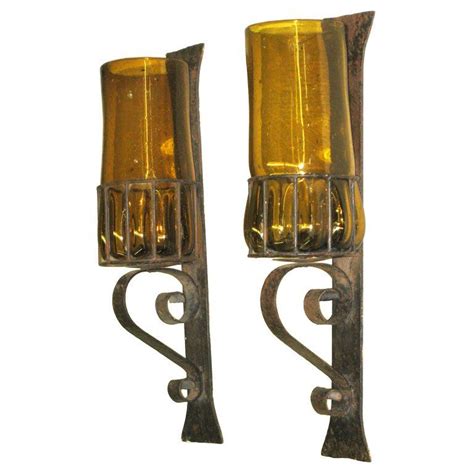 Shop our best selection of wall sconce candle holders to reflect your style and inspire your home. Pair Large Mid-Century Modern Hand Blown Amber Glass and ...