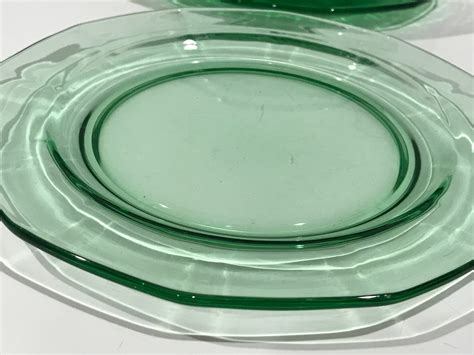 Fostoria Glass Plates Set Of Six Plates Green Elegant Glassware Antique Glassware Vintage