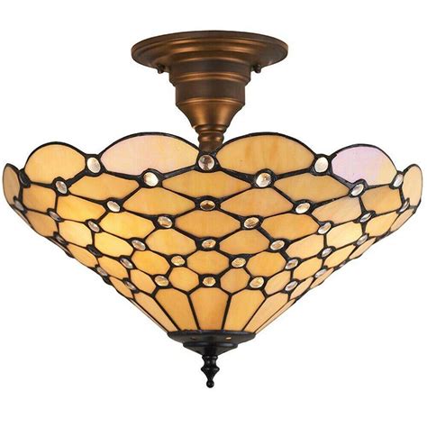 Lighting Tiffany Glass Semi Flush Ceiling Light Amber Geometric Inverted Shade I00161 Loops