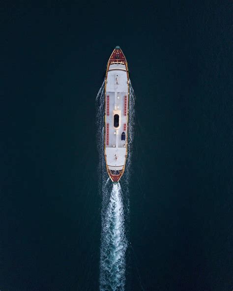 Hd Wallpaper Red And White Ship On Sea Drone View Aerial View Boat
