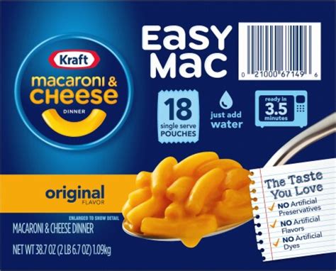 Kraft Easy Mac Original Flavor Macaroni And Cheese Dinner Pouches 18 Ct