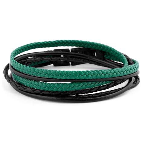 Black And Green Roy Leather Bracelet In Stock Lucleon