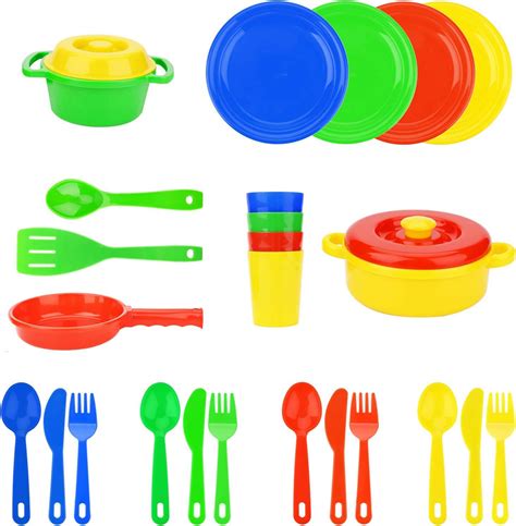 Flormoon Play Kitchen Toy 25pcs Pretend Play Cooking Dishes Toys Set