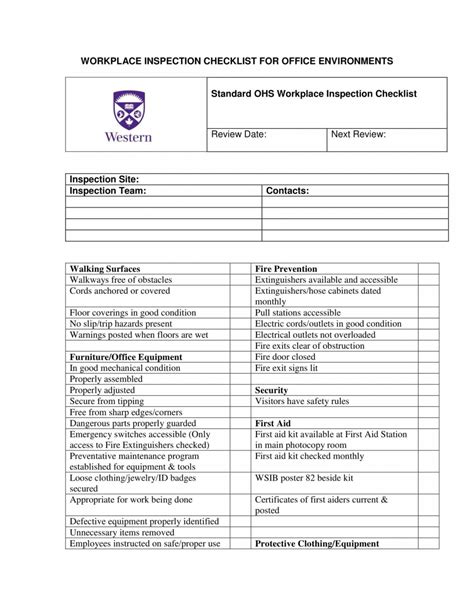 Editable Workplace Inspection Checklist Examples Pdf Examples Office