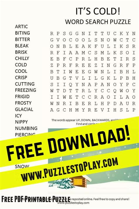 Cold Word Search Puzzle Word Search Puzzles Printables Kids Word