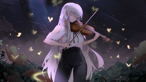 Anime Girl Playing The Violin Hd Wallpaper Background Image 2010x1131