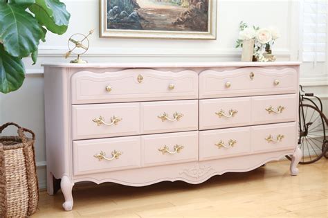 Vintage Shabby Chic Dresser Credenza With 6 Drawers In Baby Pink No3