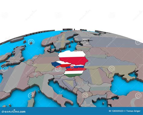 Map Of Visegrad Group With Flags On Globe Stock Illustration
