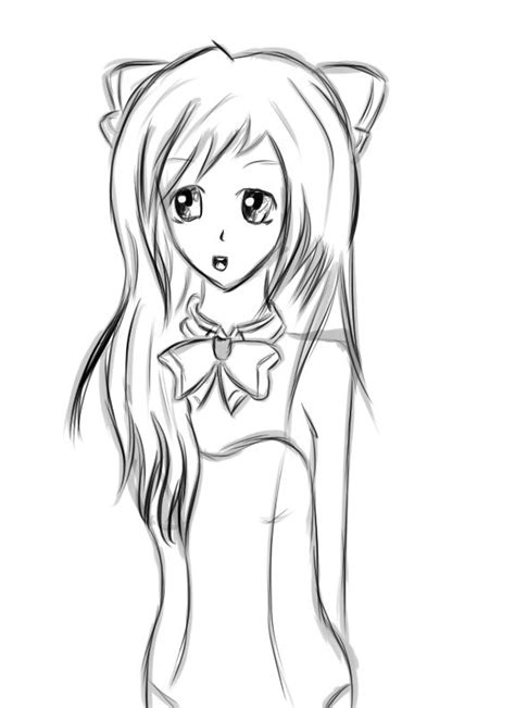 Anime Girl Lineart By Lneliel On Deviantart