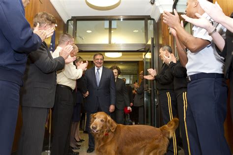 Defense Secretary Leon E Panetta His Wife Sylvia And Their Dog