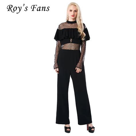 Roy S Fans Women Casual O Neck Ruffles Jumpsuits Hollow Out Sexy Jumpsuit Fashion Spring Summer