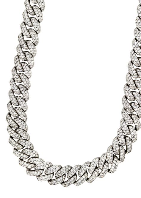 White Gold Plated Mens Iced Out Miami Cuban Link Chain Bijoux Uniques