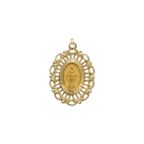 7 8 inch 14kt gold oval with polished border filigree miraculous medal