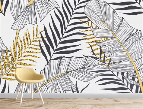 Free Download Black White Gold Look Exotic Tropical Leaves Wallpaper