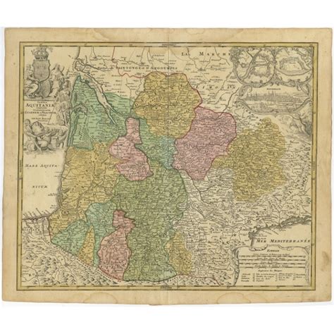 Antique Map Of Southwestern France By Homann Heirs C1730